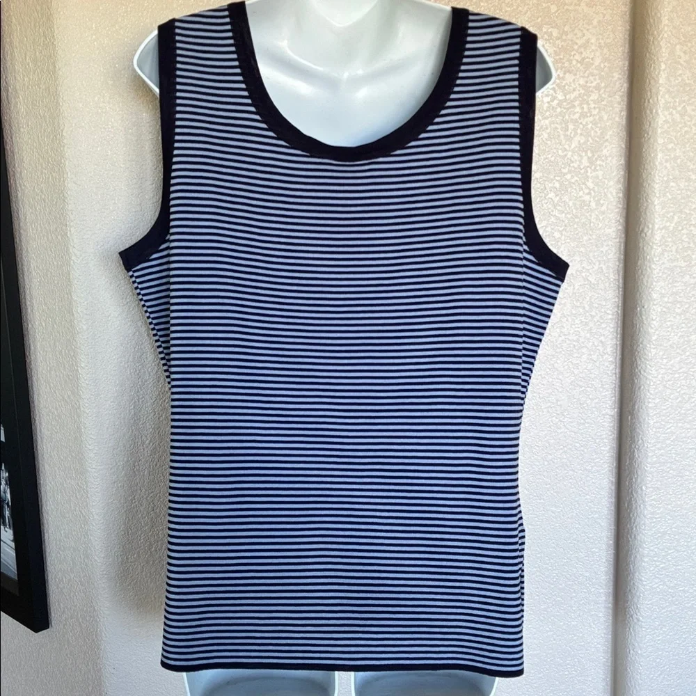 Misook striped knit tank, Women's XL Blue & White, split sides. EUC